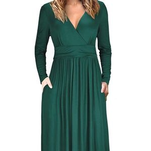 Womens Long Sleeve V-Neck Wrap Waist Maxi Dress